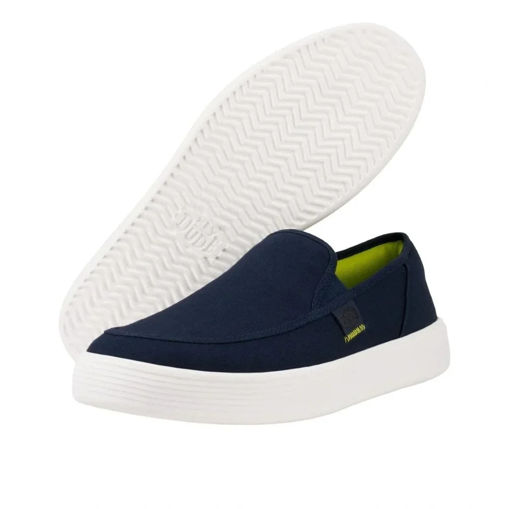 HEYDUDE Sunapee Canvas Navy White Mens Size 12 Slip On Casual Loafer Shoes New